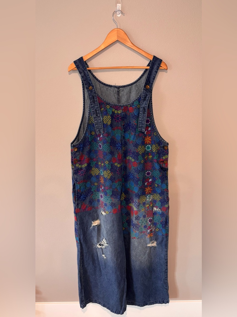 Monthorigin Painted Floral Denim Overall Romper